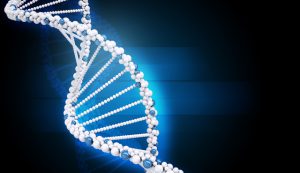 DNA molecule on abstract blue background, closeup